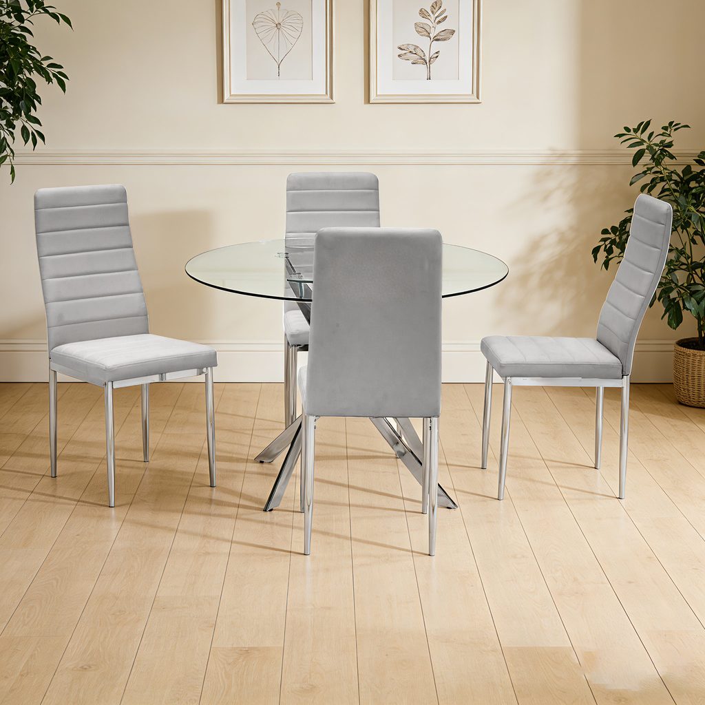 Gray - Glass Table + 4 Chairs