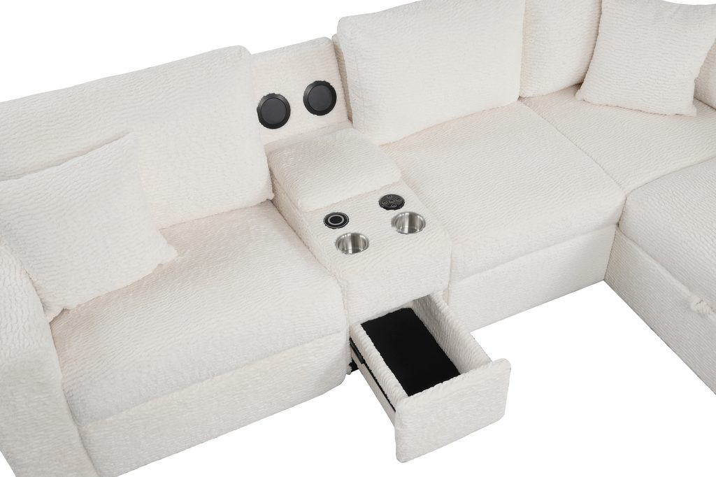 Hunter White Sectional (W/ Bluetooth Speaker & Pull-Out Bed)