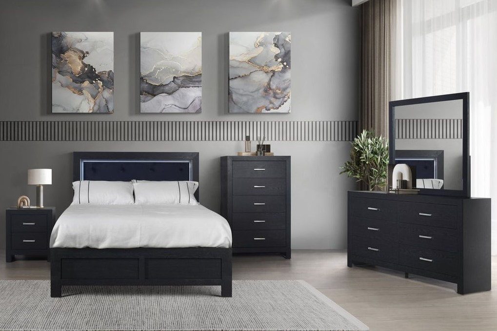 MOONLIGHT BLACK - 5pc Queen, King Bedroom Set